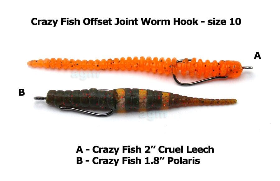 Crazy Fish Offset Joint Worm Hook - Size 10 (15Pcs)
