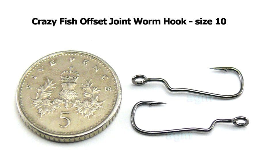 Crazy Fish Offset Joint Worm Hook - Size 10 (15Pcs)