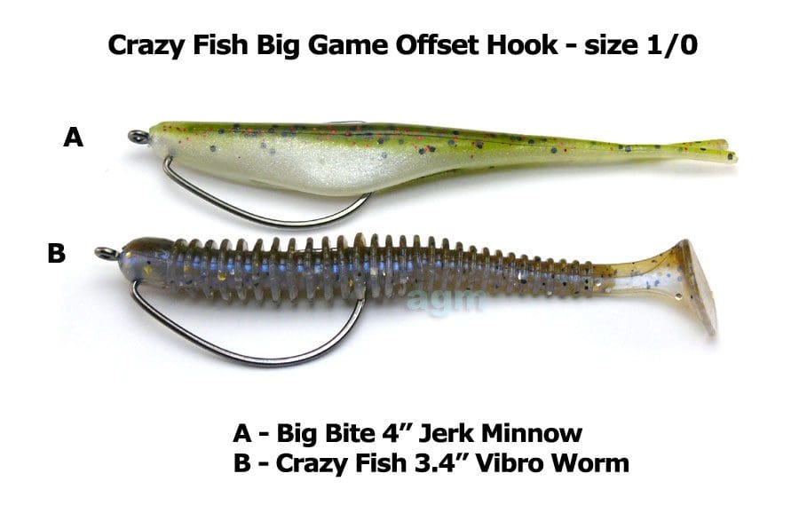 Crazy Fish Big Game Offset Hook - Size 1/0 (8Pcs)